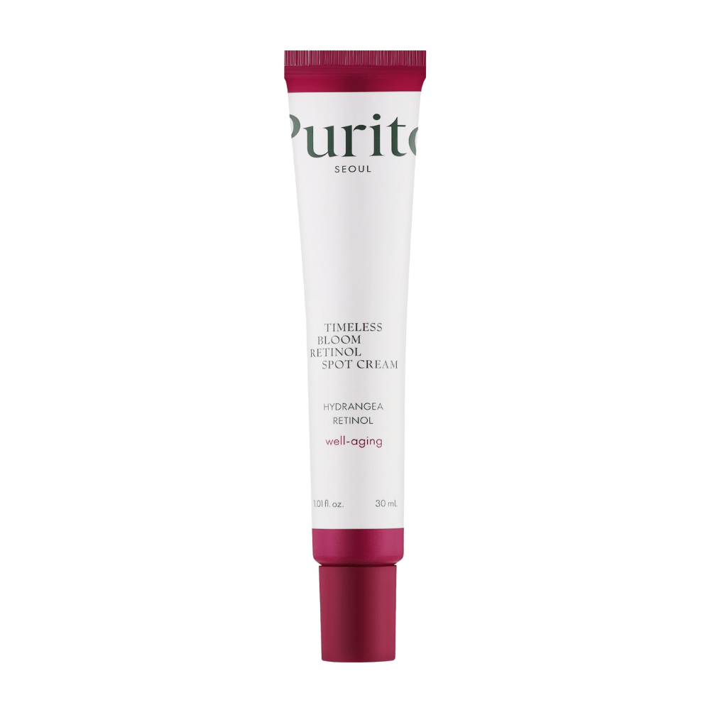 Purito Timeless Bloom Retinol Spot Cream er en effektiv anti-aging-krem beriket med retinol og hortensiaekstrakt. Den reduserer fine linjer, forbedrer hudens fasthet og fremmer en jevn hudtone. Perfekt for målrettet pleie og velvære i huden.