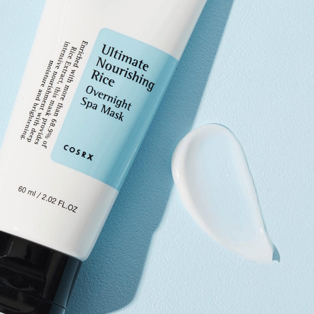COSRX Rice Overnight Spa Mask kremet tekstur med risekstrakt som gir glød og myk hud over natten
