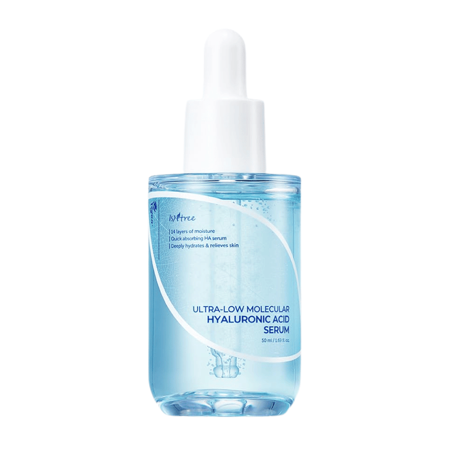 Isntree Ultra-Low Molecular Hyaluronic Acid Serum 50 ml, lettabsorberende ansiktsserum med ultra-lav molekylær hyaluronsyre for intensiv og dyp fuktighet.