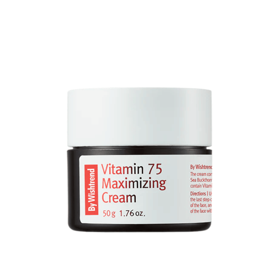 By Wishtrend Vitamin 75 Maximizing Cream kremtekstur i krukke som absorberes raskt og tilfører huden fuktighet uten å føles tung.