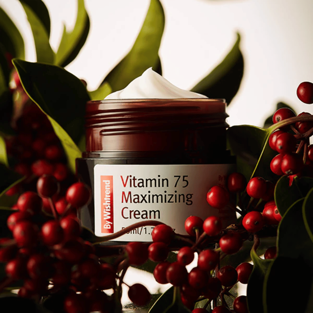 By Wishtrend Vitamin 75 Maximizing Cream med tindvedekstrakt rik på vitaminer som gir glød, tilfører huden fuktighet og forbedrer hudens glød.