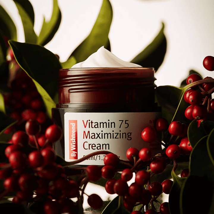 By Wishtrend Vitamin 75 Maximizing Cream med tindvedekstrakt rik på vitaminer som gir glød, tilfører huden fuktighet og forbedrer hudens glød.