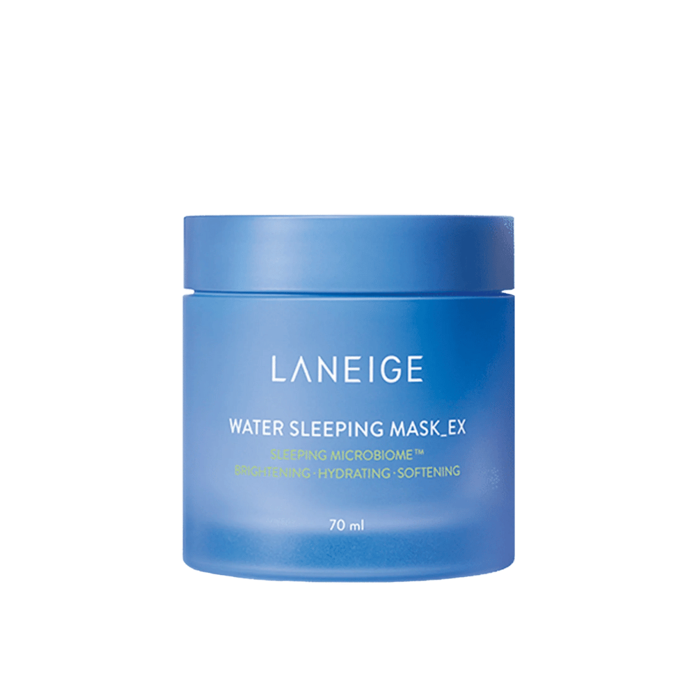LANEIGE Water Sleeping Mask_EX i blå boks med hvit og grønn tekst, frilagt mot hvit bakgrunn.