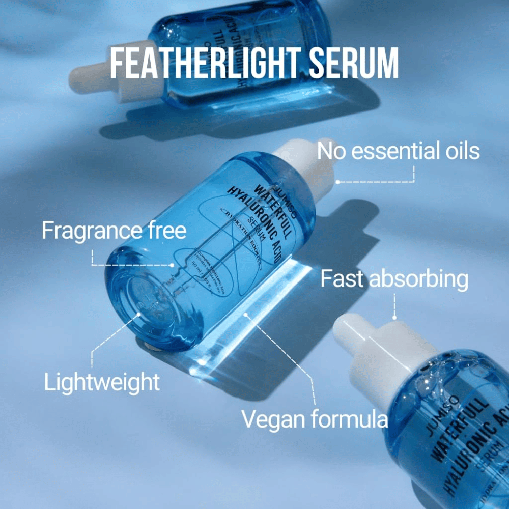 Jumiso Waterfull Hyaluronic Acid Serum – lett hyaluronsyre serum uten parfyme og essensielle oljer, raskt absorberende og vegansk fuktserum for alle hudtyper