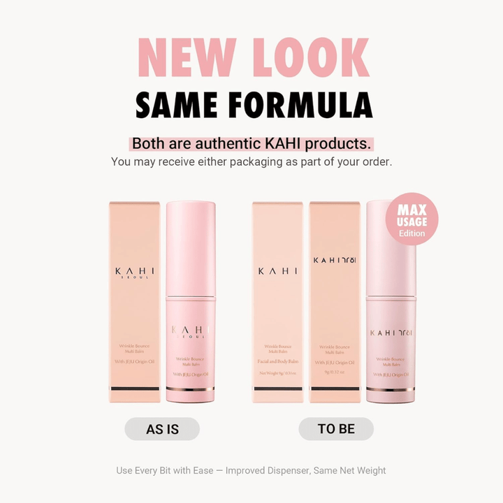 KAHI Wrinkle Bounce Multi Balm – ny design med samme formel, multifunksjonell balmstick med Jeju Origin Oil for fuktet og fastere hud.
