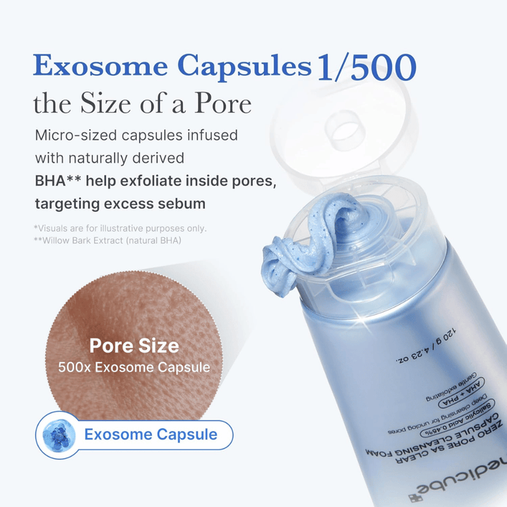 Medicube Zero Pore Capsule Cleansing Foam med eksosomekapsler og BHA som løser opp talg og renser porer uten å tette huden.