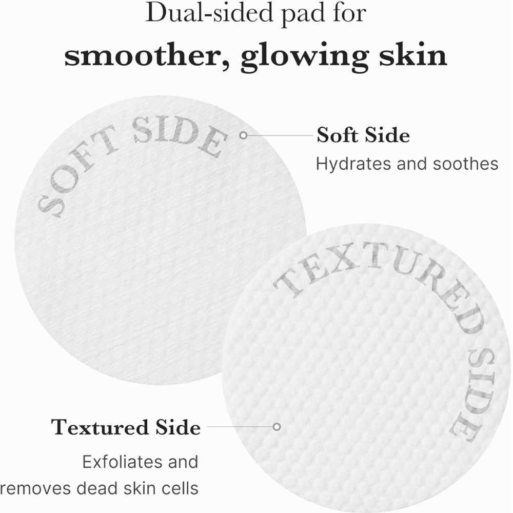 Medicube Zero Pore Pad 2.0 med dobbeltsidige toner-pads. Nærbilde av myk side for fuktighet og teksturert side for eksfoliering.