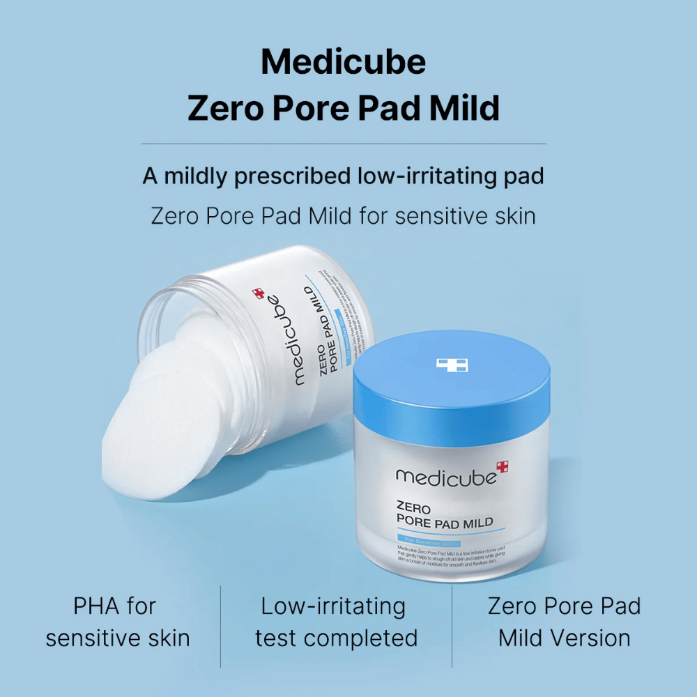 Medicube Zero Pore Pad Mild er spesielt utviklet for sensitiv hud. Disse pads inneholder PHA, som er skånsomt for huden, og har gjennomgått tester for å minimere irritasjon. Perfekt for daglig bruk for å rense og fukte huden.
