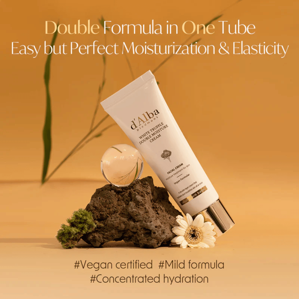 d'Alba White Truffle Double Moisture Cream er en vegancertifisert fuktighetskrem med dobbel formel, utformet for å gi optimal fuktighet og elastisitet. Den milde formelen er perfekt for å bevare hudens naturlige balanse og gi en intensiv, konsentrert fuktighet.