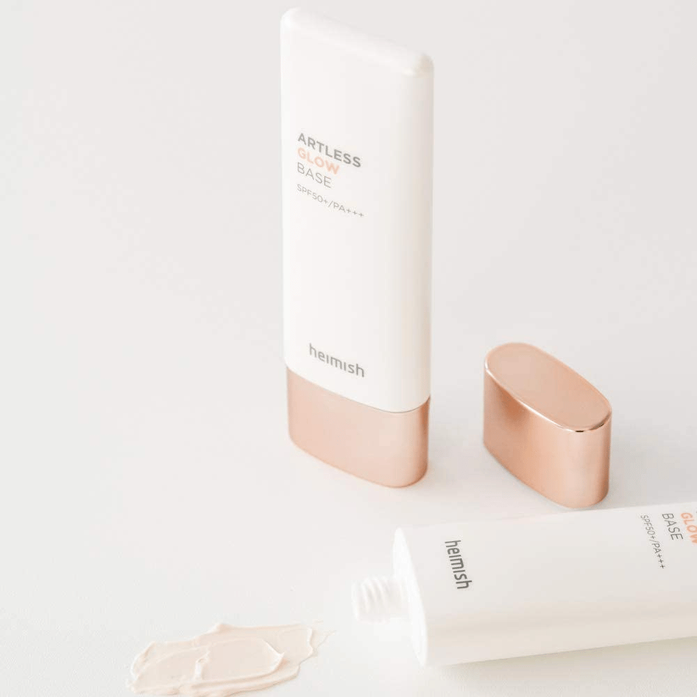 En tube heimish Artless Glow Base SPF 50+ PA+++ 40ml solkrem.