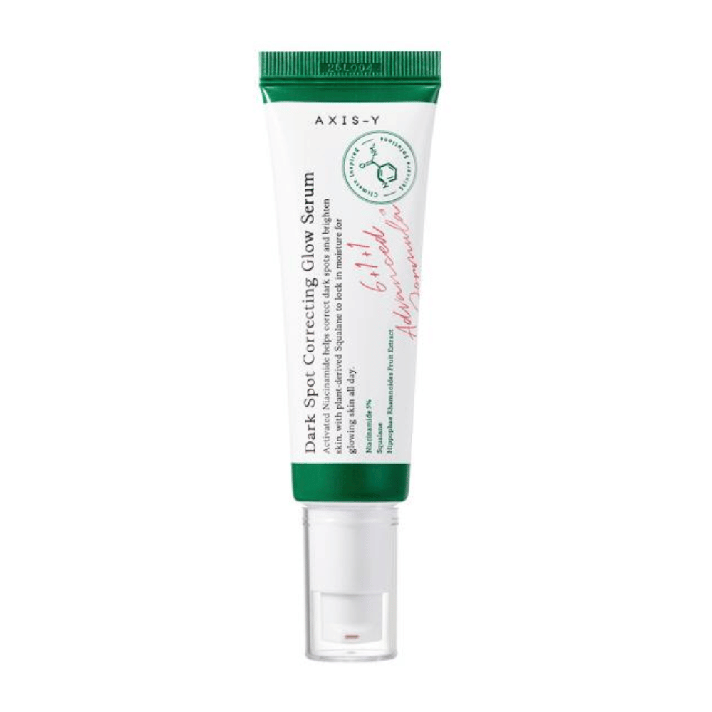 En tube Dark Spot Correcting Glow Serum 50ml fra AXIS - Y på hvit bakgrunn.