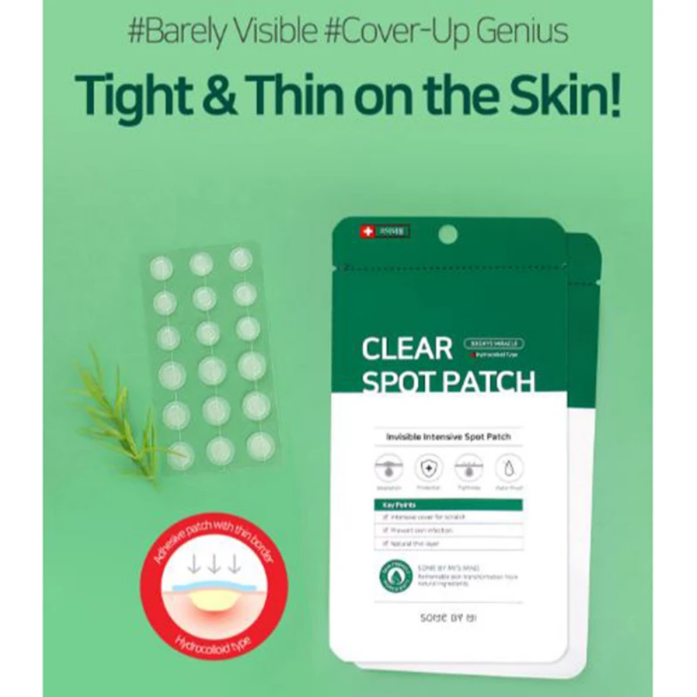 En hvit 30 Days Miracle Clear Spot Patch (18stk) på en tydelig bakgrunn, egnet for håndtering av akne og såreksudat. Merke: SOME BY MI