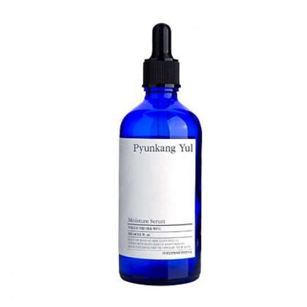 En Pyunkang Yul Moisture Serum 100ml på en hvit bakgrunn som balanserer hudens fuktighetsnivåer.
