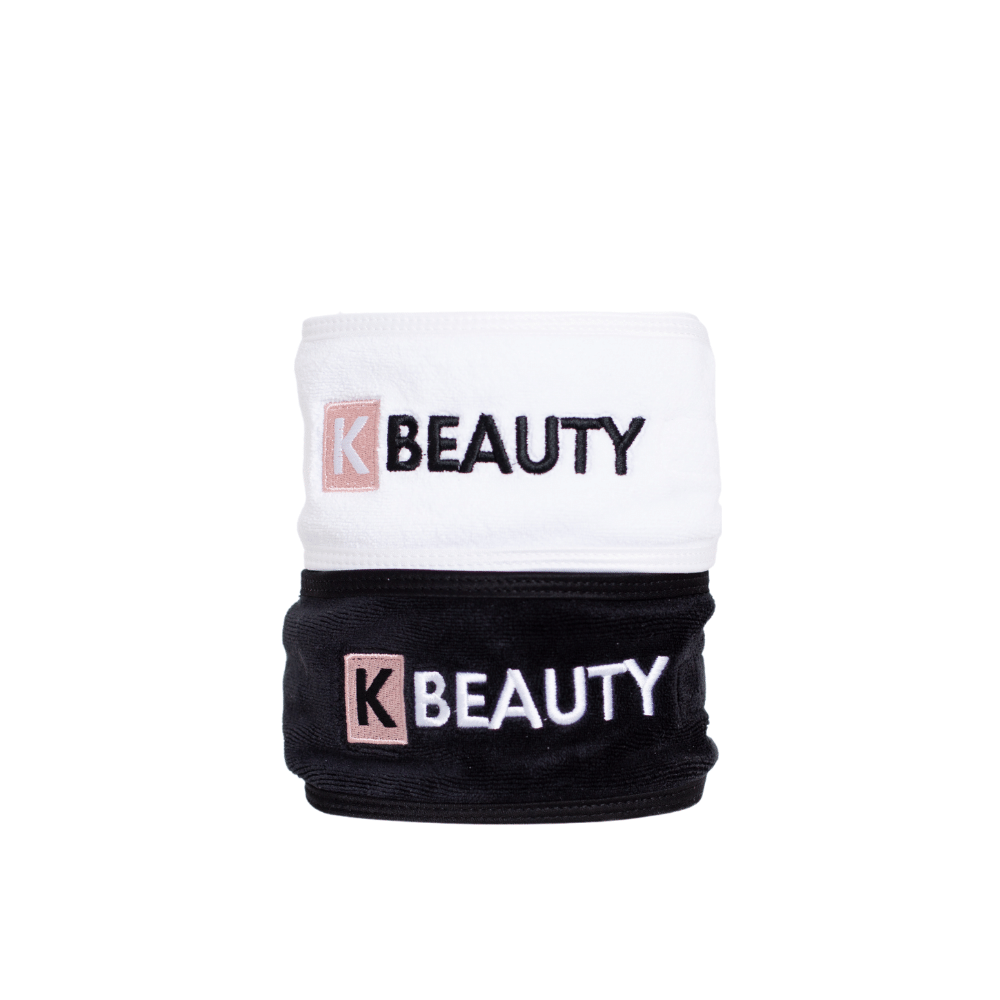 To svart-hvite K-Beauty Makeup Pannebånd med ordet skjønnhet.